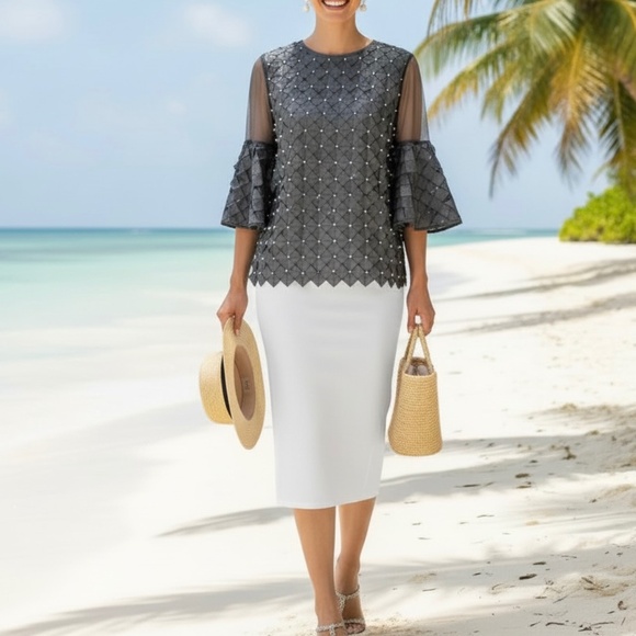 WHY DRESS Tops - # A021 WHY DRESS  BLACK , Hi-LO ROMANTIC  3D Diamond satin patches, pearls